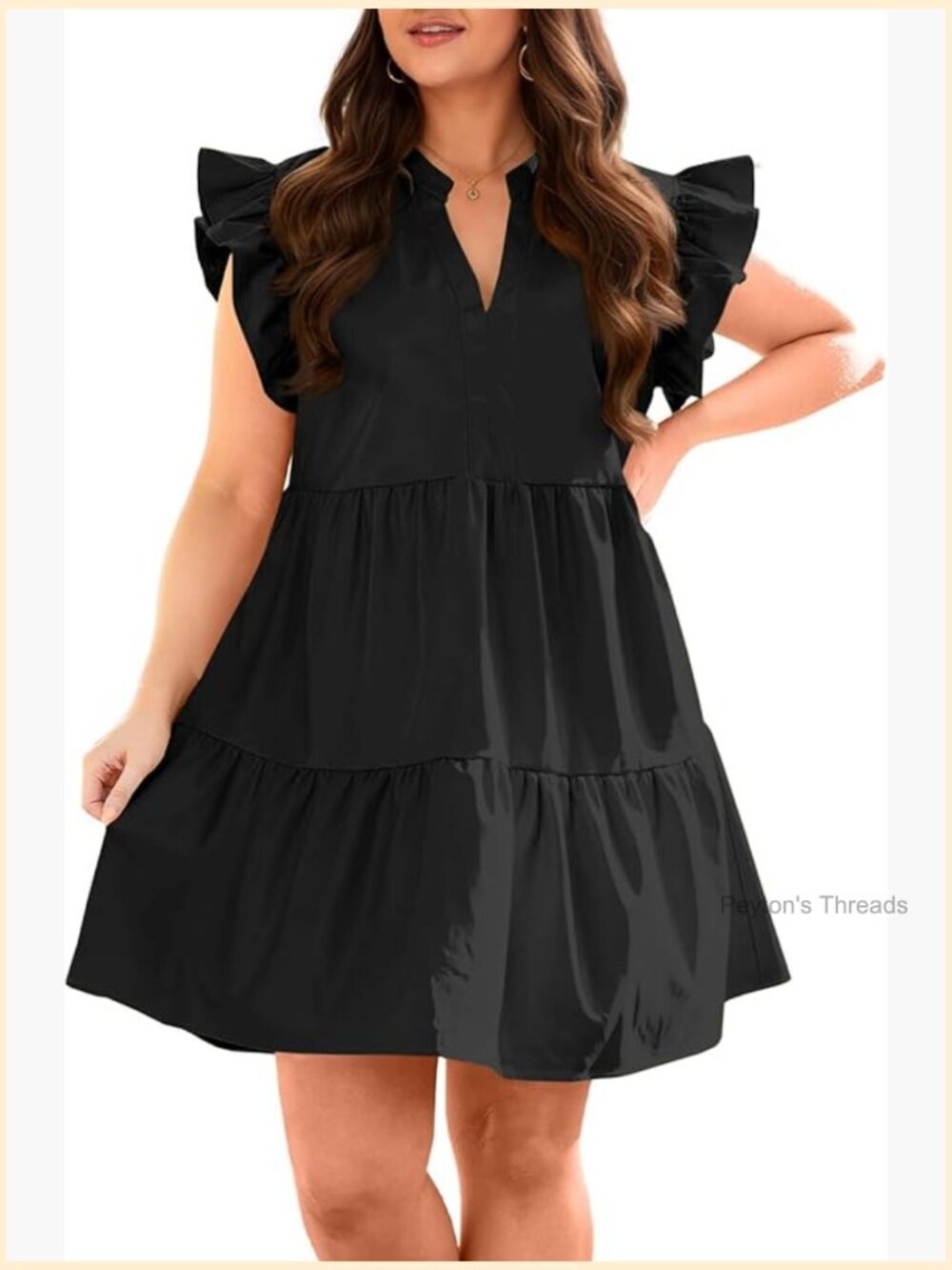Plus Size Cotton Tiered Babydoll Mini Dress Ruffle Short Sleeve V Neck